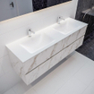 MONDIAZ VICA Badkamermeubelset - 150cm - 4 lades - wasbak Cloud dubbel - 2 kraangaten - solid surface carrara marmer SW410277