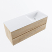 MONDIAZ VICA 120cm badmeubel onderkast Washed Oak 2 lades. Wastafel CLOUD rechts zonder kraangat, kleur Talc. SW1381907