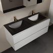 Mondiaz Aivy badmeubelset - 120x45x50cm - 2 kraangaten - 2 wasbakken urban Solid surface - Links en rechts - 2 lades - Met spiegelkast - MDF Talc SW892288