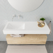 MONDIAZ ALAN 120cm - onderkast - washed oak - 1 lade - vrijhangende wastafel - wasbak links - 0 kraangaten - talc SW408572
