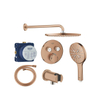 Grohe Grohtherm regendoucheset inbouw - hoofddouche rond - handdouche rond - gebogen wandarm - warm sunset geborsteld SW1235166