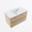 MONDIAZ VICA 80cm badmeubel onderkast Washed Oak 2 lades. Wastafel CLOUD midden 1 kraangat, kleur Talc. SW1381796