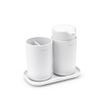 Brabantia ReNew Badkameraccessoires - set van 3 - Zeeppomp - Tandenborstelhouder - Schaal - wit SW454753