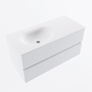 MONDIAZ VICA 100cm badmeubel onderkast Talc 2 lades. Wastafel MOON links zonder kraangat, kleur Talc. SW1381846
