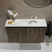 MONDIAZ TURE Fonteinset - 80x23x50cm - 1 kraangat - 2 deuren - dark brown mat - Wasbak midden - Solid Surface Wit SW475186