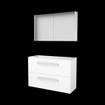 Basic-Line Comfort 39 badkamermeubelset - 100x39cm - met grepen - 2 lades - acryl wastafel - 2 kraangaten - Spiegelkast - MDF lak Ice White SW350944