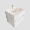 MONDIAZ VICA Badkamermeubelset - 60cm - 2 lades - wasbak Cloud midden - 1 kraangat - solid surface carrara marmer SW410229