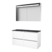 Basic-Line Premium 46 badkamermeubelset - 120x46cm - greeploos - 4 lades - hardsteen wastafel - 2 kraangaten - Spiegelkast - geintegreerde LED verlichting - MDF lak Ice White SW639835