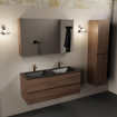 Mondiaz Aivy badmeubelset - 120x45x50cm - 2 kraangaten - 2 wasbakken urban Solid surface - Links en rechts - 2 lades - Met spiegelkast - Melamine Mocha SW892261