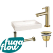 FugaFlow Eccelente Arredo fonteinset - 38x7x24cm - 1 kraangat - keramiek - fonteinkraan messing geborsteld - glans wit - SW1125331