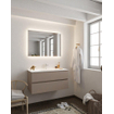 MONDIAZ VICA Badkamermeubelset - 100cm - 2 lades - wasbak Cloud midden - 1 kraangat - solid surface smoke SW411402