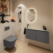 MONDIAZ TURE-DLUX 100cm toiletmeubel Dark Grey. EDEN wastafel Opalo positie links. Met 1 kraangat. SW1104265