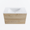 MONDIAZ VICA 80cm badmeubel onderkast Washed Oak 2 lades. Wastafel CLOUD midden 1 kraangat, kleur Talc. SW1381796
