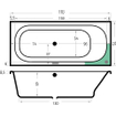 Xenz aruba ligbad schuin zonder afvoer plaatsafvoer midden met overloopgat 260 liter 170x75x56/63cm acryl wit SW378283