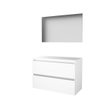 Basic-Line Basic 46 badkamermeubelset - 100x46cm - greeploos - 2 lades - wastafelblad - Spiegel - MDF lak Ice White SW639111