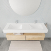 MONDIAZ ALAN 150cm - onderkast - washed oak - 2 lades - vrijhangende wastafel - 2 wasbakken - 2 kraangaten - talc SW408504