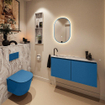 MONDIAZ TURE-DLUX 100cm toiletmeubel Jeans. EDEN wastafel Glace positie links. Met 1 kraangat. SW1103367