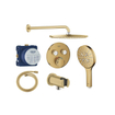 Grohe Grohtherm regendoucheset inbouw - hoofddouche rond - handdouche rond - gebogen wandarm - cool sunrise geborsteld SW1235163