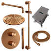 BRAUER Copper Carving thermostatische Inbouw Regendouche - 3-weg - rond - set 88 - 30cm hoofddouche - gebogen muurarm - staaf handdouche - doucheslang - geïntegreerde glijstang - koper geborsteld PVD SW1159252