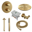 BRAUER Gold Carving thermostatische Inbouw Regendouche - 3-weg - rond - set 78 - 30cm hoofddouche - plafondarm - staaf handdouche - doucheslang - wandaansluitbocht - goud geborsteld PVD SW1159106
