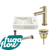 FugaFlow Eccelente Arredo fonteinset - 22x40x10cm - 1 kraangat - rechts - marmer - fonteinkraan messing geborsteld - wit - SW1125283