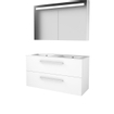 Basic-Line Premium 46 badkamermeubelset - 120x46cm - met grepen - 2 lades - porseleinen wastafel - 2 kraangaten - Spiegelkast - geintegreerde LED verlichting - MDF lak Ice White SW351430