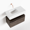 MONDIAZ ANDOR Toiletmeubel - 60x30x30cm - 0 kraangaten - 1 lades - dark brown mat - wasbak links - Solid surface - Wit SW474314