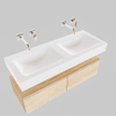 MONDIAZ ALAN 120cm - onderkast - washed oak - 2 lades - vrijhangende wastafel - 2 wasbakken - 0 kraangaten - talc SW408444