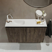 MONDIAZ TURE Fonteinset - 80x23x50cm - 1 kraangat - 2 deuren - dark brown mat - Wasbak links - Solid Surface Wit SW475189