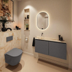 MONDIAZ TURE-DLUX 100cm toiletmeubel Dark Grey. EDEN wastafel Frappe positie links. Zonder kraangat. SW1102746