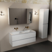 Mondiaz Aivy badmeubelset - 120x45x50cm - 0 kraangaten - 2 wasbakken talc Solid surface - Links en rechts - 2 lades - Met spiegelkast - MDF Talc SW892244