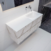 MONDIAZ VICA Badkamermeubelset - 120cm - 2 lades - wasbak Cloud rechts - 0 kraangaten - solid surface carrara marmer SW410241