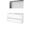 Basic-Line Basic 46 badkamermeubelset - 120x46cm - greeploos - 2 lades - porseleinen wastafel - 2 kraangaten - Spiegel - MDF lak Ice White SW350813