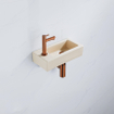 QeramiQ Fuente Fonteinset - 37.5x18.5x9cm - keramiek - kraangat links - fonteinkraan geborsteld koper - afvoerplug - verlaagd sifon - Mat Beige SW1232774