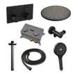 BRAUER Black Carving Thermostatische Regendouche inbouw - drukknoppen - SET 60 - 30cm hoofddouche - plafondarm - 3 standen handdouche - doucheslang - wandaansluitbocht - zwart mat SW925397