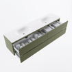 Mondiaz VICA Badkamermeubelset - 190cm - army - 4 lades - Wastafel MOON - dubbel 2 kraangaten - kleur talc - XL versie 60cm hoog SW1189225