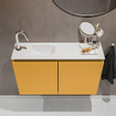 MONDIAZ TURE Fonteinset - 80x23x50cm - 1 kraangat - 2 deuren - ocher mat - Wasbak links - Solid Surface Wit SW475053