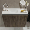 MONDIAZ TURE Fonteinset - 60x23x50cm - 1 kraangat - 2 deuren - dark brown mat - Wasbak links - Solid Surface Wit SW475155