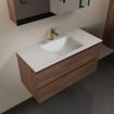 Mondiaz Aivy badmeubelset - 100x45x50cm - 1 kraangat - 1 wasbak talc Solid surface - Midden - 2 lades - Met spiegelkast - Melamine Mocha SW892283