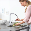 GROHE Blue Home Keukenkraan - uittrekbare L uitloop - 1-gats - filterfunctie - plat licht en bruisend water - chroom SW236967