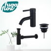 FugaFlow Eccelente Sobrado Badkamer Wastafelkraanset - lage wastafelkraan - always open plug - design sifon - Mat zwart SW1124147