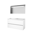 Basic-Line Economic 46 badkamermeubelset - 120x46cm - greeploos - 2 lades - acryl wastafel - 0 kraangaten - Spiegel - geintegreerde LED verlichting - MDF lak Ice White SW351182