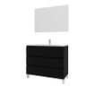 Adema Chaci PLUS Badkamermeubelset - 100x86x46cm - 1 ovale keramische wasbak wit - 1 kraangat - 3 lades - rechthoekige spiegel - mat zwart SW926299