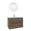 Adema Chaci Badkamermeubelset - 80x46x55cm - 1 keramische wasbak wit - 1 kraangat - 2 lades - ronde spiegel met verlichting - noten (hout) SW816263