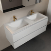 Mondiaz Aivy badmeubelset - 120x45x50cm - 2 kraangaten - 2 wasbakken talc Solid surface - Links en rechts - 2 lades - Met spiegelkast - MDF Talc SW909427