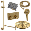 BRAUER Gold Carving Thermostatische Regendouche inbouw - drukknoppen - SET 70 - 30cm hoofddouche - gebogen muurarm - 3 standen handdouche - doucheslang - geïntegreerde glijstang - goud geborsteld PVD SW925642