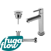 FugaFlow Eccelente Sobrado Badkamer fonteinkraanset met staande fonteinkraan laag, always open plug en design sifon Chroom SW1124042