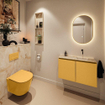 MONDIAZ TURE-DLUX 80cm toiletmeubel Ocher. EDEN wastafel Frappe positie rechts. Zonder kraangat. SW1102888