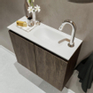 MONDIAZ TURE Fonteinset - 60x23x50cm - 1 kraangat - 2 deuren - dark brown mat - Wasbak rechts - Solid Surface Wit SW475183