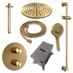 BRAUER Gold Carving thermostatische Inbouw Regendouche - 3-weg - rond - set 96 - 30cm hoofddouche - plafondarm - 3-standen handdouche - doucheslang - geïntegreerde glijstang - goud geborsteld PVD SW1159073